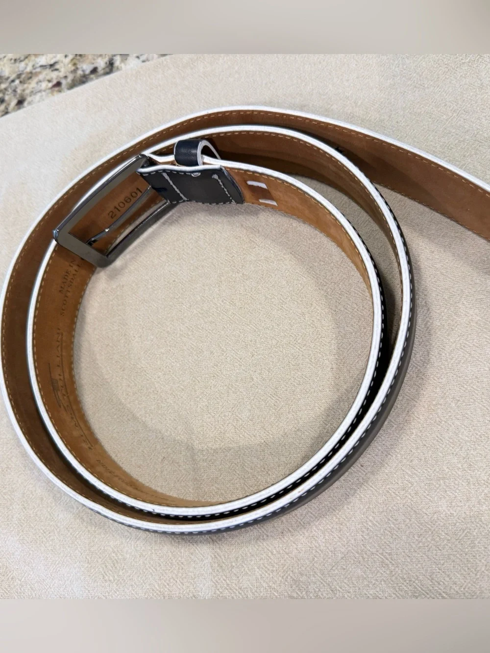 Remu Tulliani calfskin leather monochrome black white belt 44”